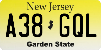 NJ license plate A38GQL