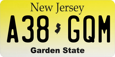 NJ license plate A38GQM