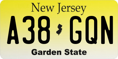 NJ license plate A38GQN