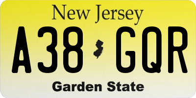 NJ license plate A38GQR