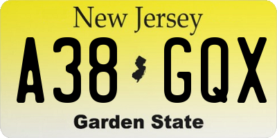 NJ license plate A38GQX