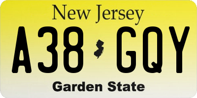 NJ license plate A38GQY