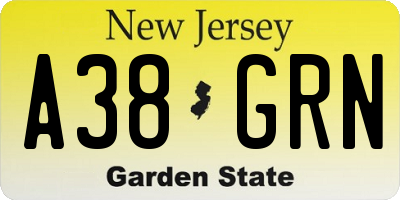 NJ license plate A38GRN