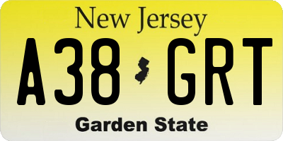 NJ license plate A38GRT
