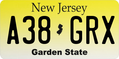 NJ license plate A38GRX