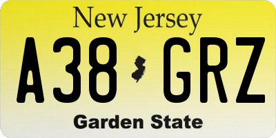 NJ license plate A38GRZ