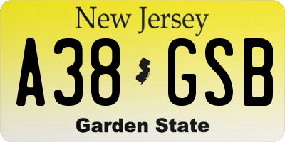 NJ license plate A38GSB