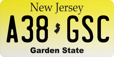 NJ license plate A38GSC