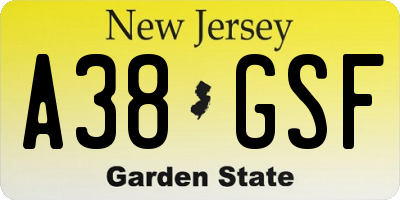 NJ license plate A38GSF