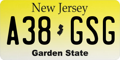 NJ license plate A38GSG