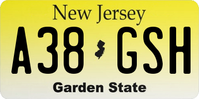 NJ license plate A38GSH