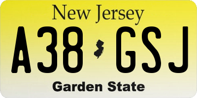 NJ license plate A38GSJ