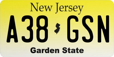 NJ license plate A38GSN