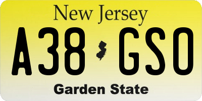 NJ license plate A38GSO