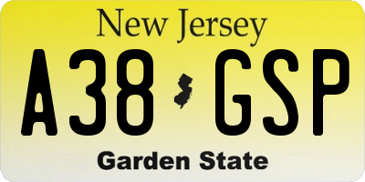 NJ license plate A38GSP