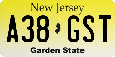NJ license plate A38GST