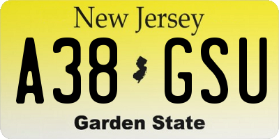 NJ license plate A38GSU