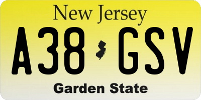 NJ license plate A38GSV