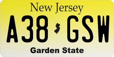 NJ license plate A38GSW