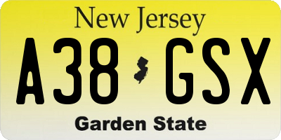 NJ license plate A38GSX
