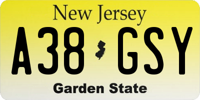 NJ license plate A38GSY