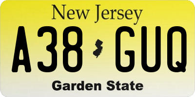 NJ license plate A38GUQ