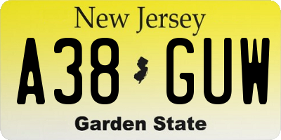NJ license plate A38GUW