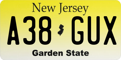 NJ license plate A38GUX