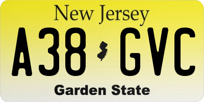 NJ license plate A38GVC