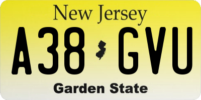 NJ license plate A38GVU