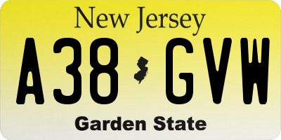 NJ license plate A38GVW