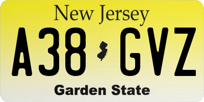 NJ license plate A38GVZ