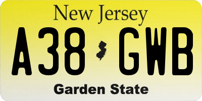 NJ license plate A38GWB