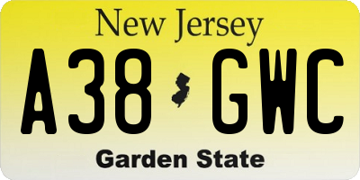 NJ license plate A38GWC