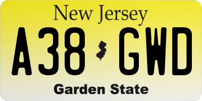 NJ license plate A38GWD