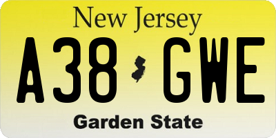NJ license plate A38GWE