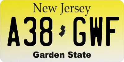 NJ license plate A38GWF
