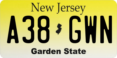 NJ license plate A38GWN