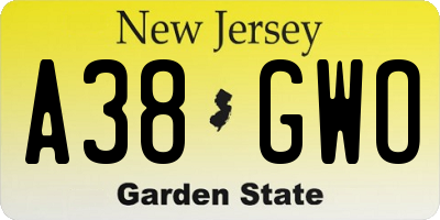 NJ license plate A38GWO