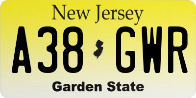 NJ license plate A38GWR