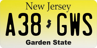 NJ license plate A38GWS