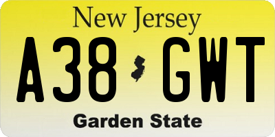 NJ license plate A38GWT