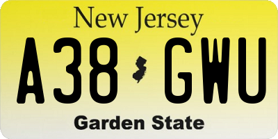 NJ license plate A38GWU