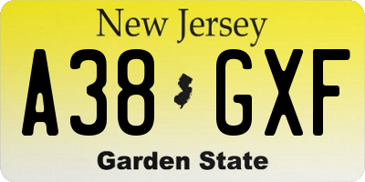 NJ license plate A38GXF