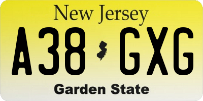 NJ license plate A38GXG