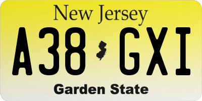 NJ license plate A38GXI