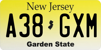 NJ license plate A38GXM