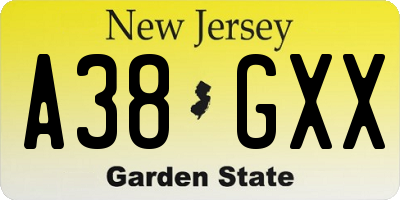 NJ license plate A38GXX