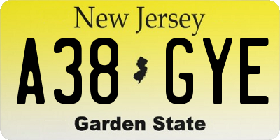 NJ license plate A38GYE