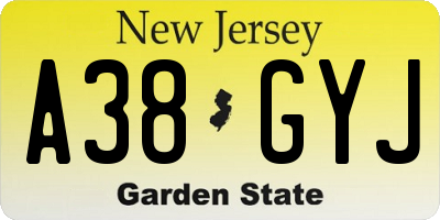 NJ license plate A38GYJ